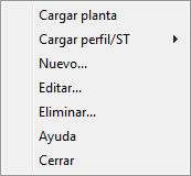 Cargar Planta | Cargar perfil/ST | Nuevo... | Editar... | Eliminar | Ayuda | Cerrar